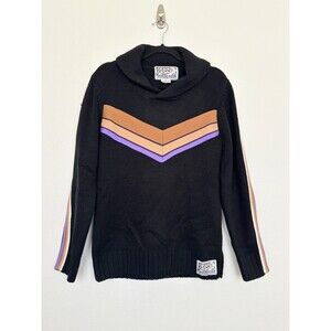 Roots Vintage Retro Cowl Neck Chevron Knit Sweater Black Varsity Women's Medium